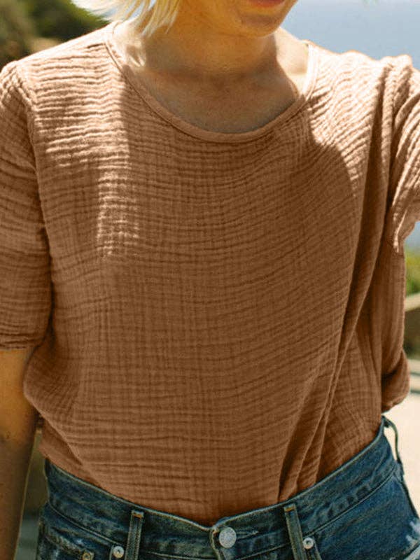 OceanusSwim - Wholesale T-Shirt - Women's - Loose Short Sleeves Solid Color Round-Neck T-Shirts Tops4