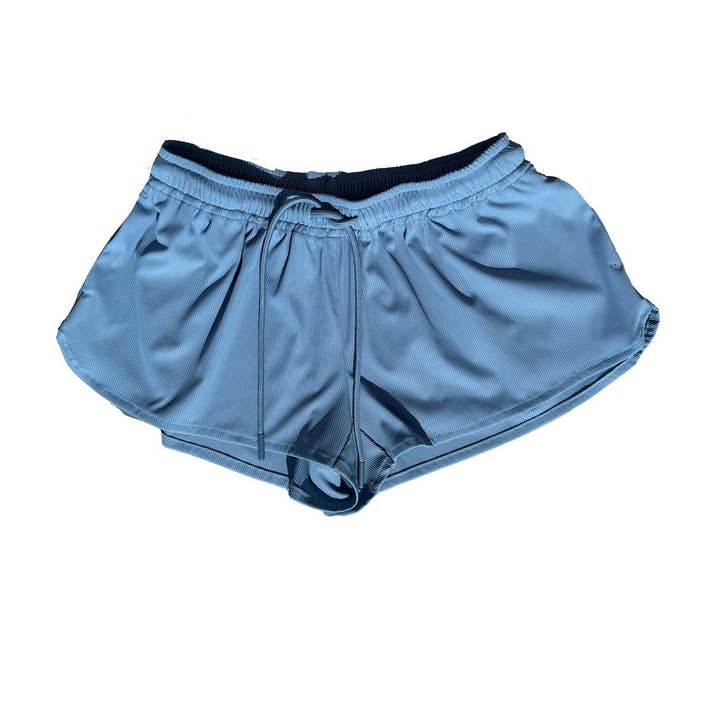 A04 Blauwe Geribbelde Shorts voor wholesale door Little Olin