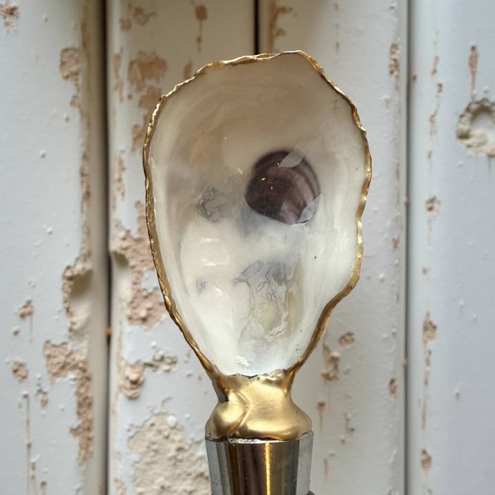 Natural Oyster Shell Wine Stopper – Gold Rim for wholesale by Shell Yeah By Jaks LLC
