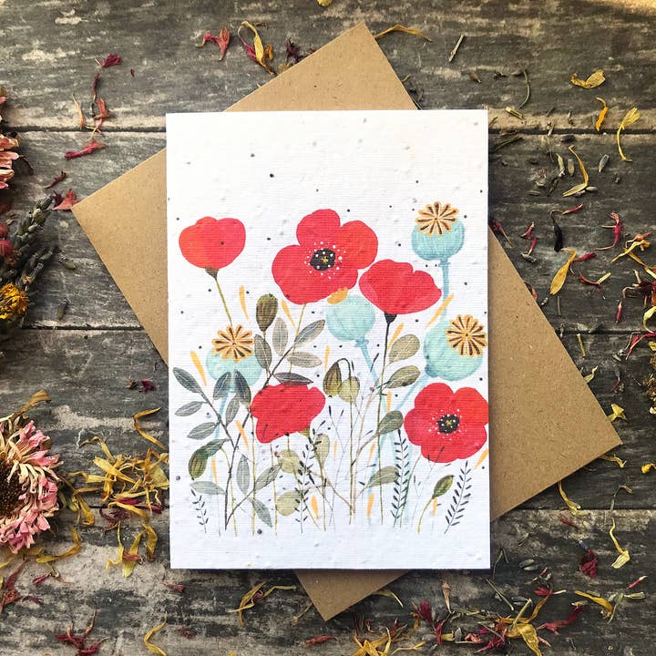 Plantable Seed Paper Birthday Card, Floral Note Cards for wholesale by Erika's Whimsical Art