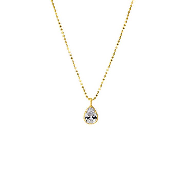 CZ Pear Bezel Pendant Ball Chain Necklace for wholesale by By Adina Eden