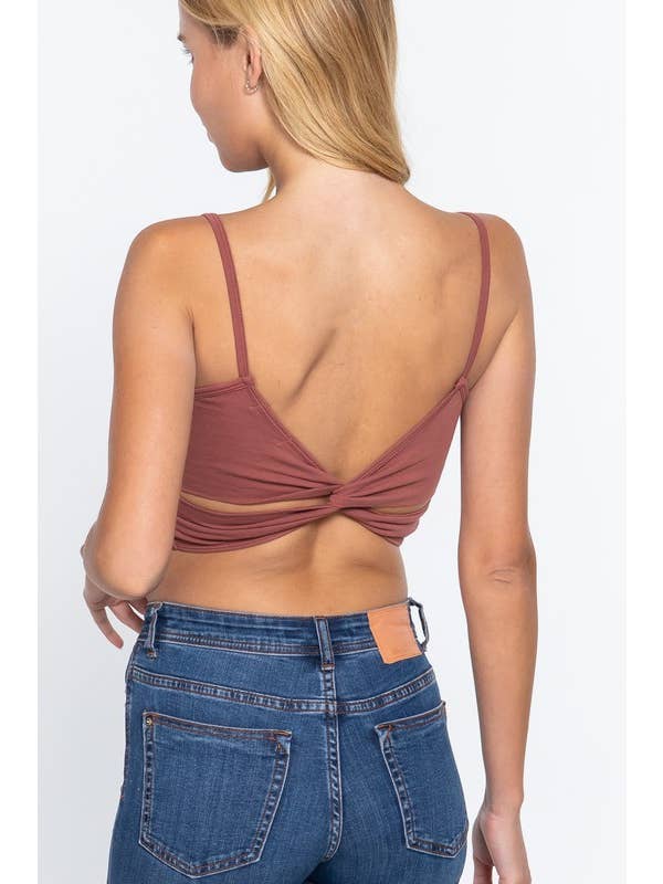 Active Basic | Active USA - Wholesale Camisole - Women's - Round Neck Removable Bra Cup Twisted Back Cami Top