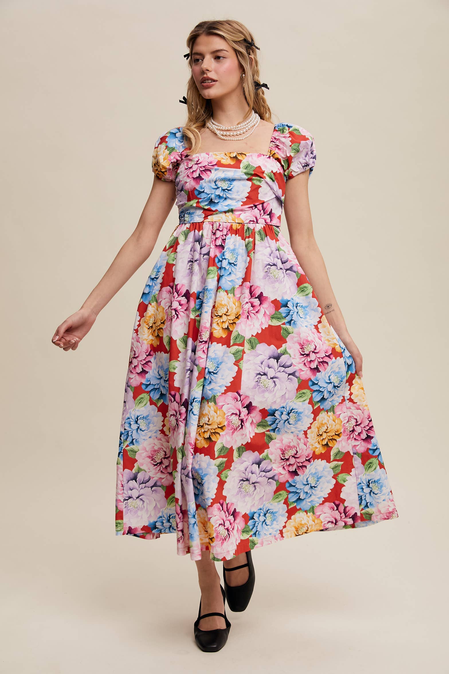 Listicle - Vendita all'ingrosso Vestito - Donna - Abito romantico a fiori con maniche a sbuffo11