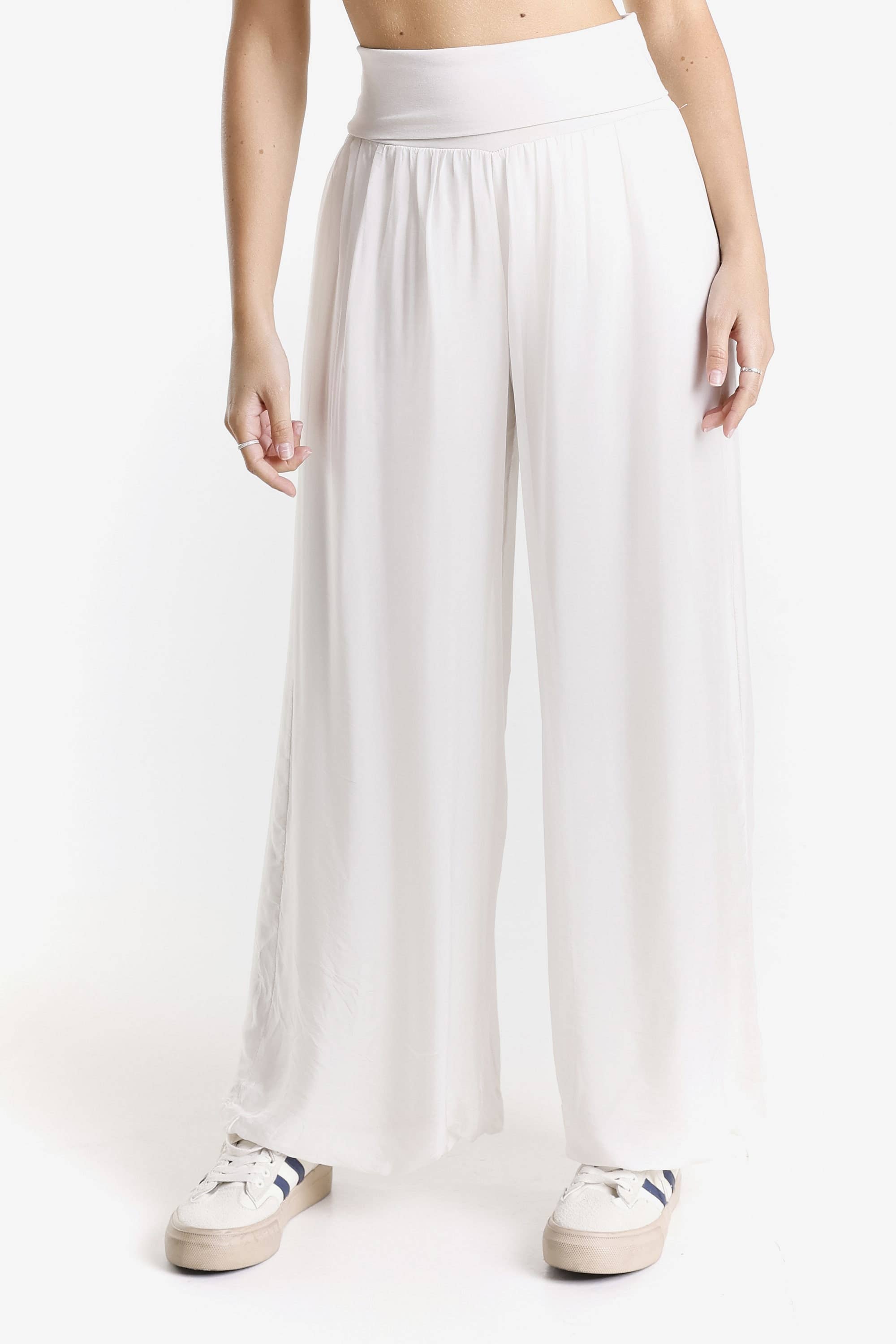 TINA Stephens Italy/Tees By Tina - Venta al por mayor Pantalones - Mujer - Pantalón de seda ancho Mercedes con cintura doblada (PL203)34