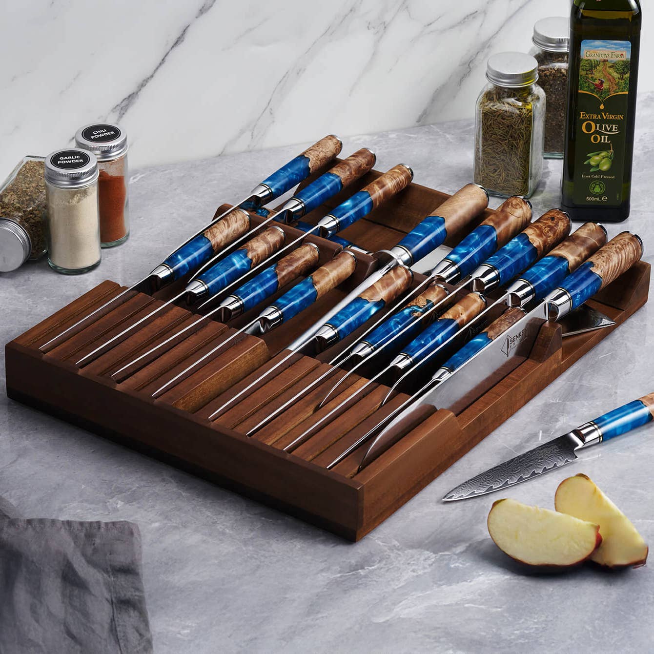 Senken Knives - Wholesale Knife Storage - In-Drawer Knife Storage Block, Acacia Hardwood Knife Storage7
