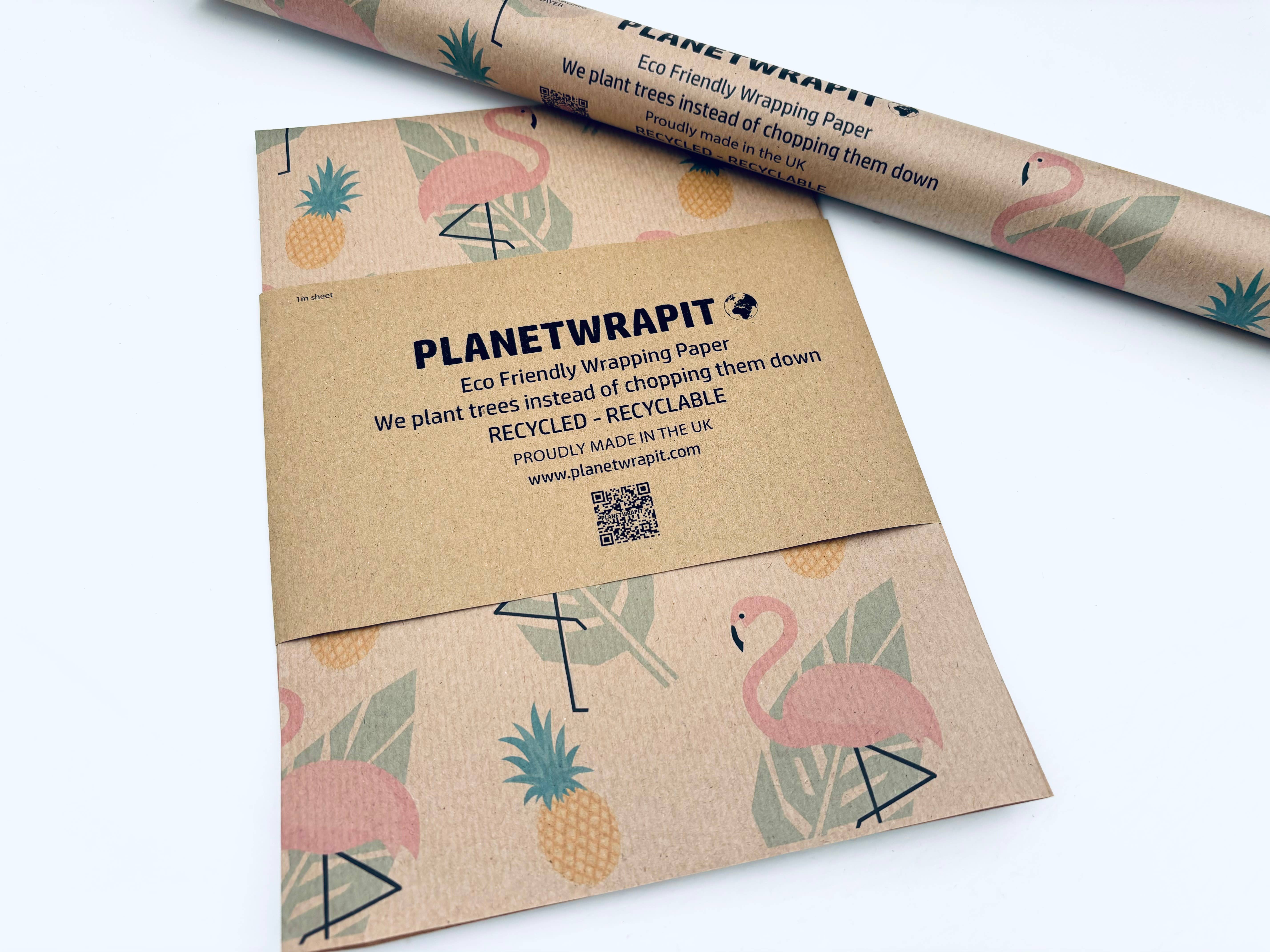 PlanetWrapIt – Engroshandel Indpakningspapir – Flamingo gavepapir i genanvendt kraftpapir0