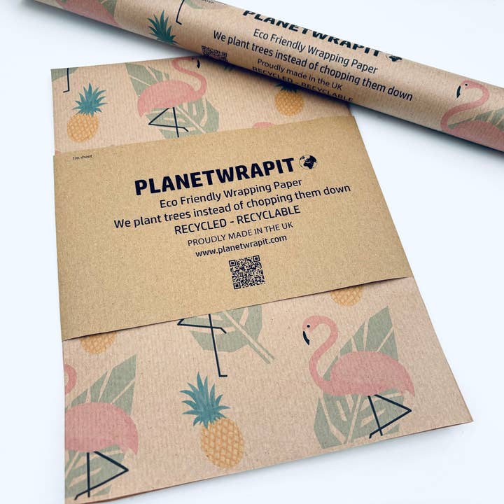 PlanetWrapIt – Engroshandel Indpakningspapir – Flamingo gavepapir i genanvendt kraftpapir