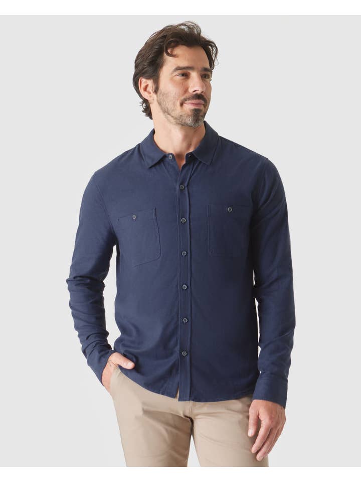 True Classic - Wholesale Button Down Shirt - Men's - Long Sleeve Shirt | Lightweight Flannel | Navy