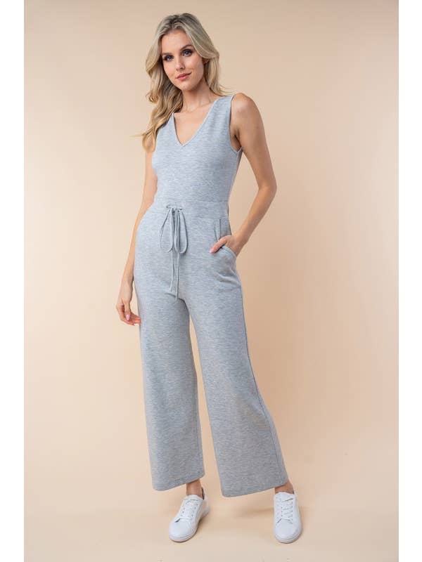 Heather Grey JP71750 Sleeveless Solid Knit Jumpsuit for wholesale on Faire1