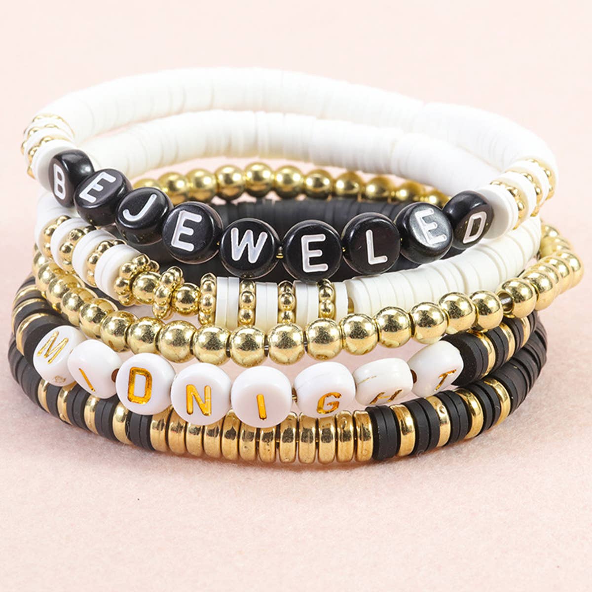 ACCITY - Wholesale Jewelry Set - 5PCS SMILING FACE LETTER BEAD BRACELET SET_CWMM053715