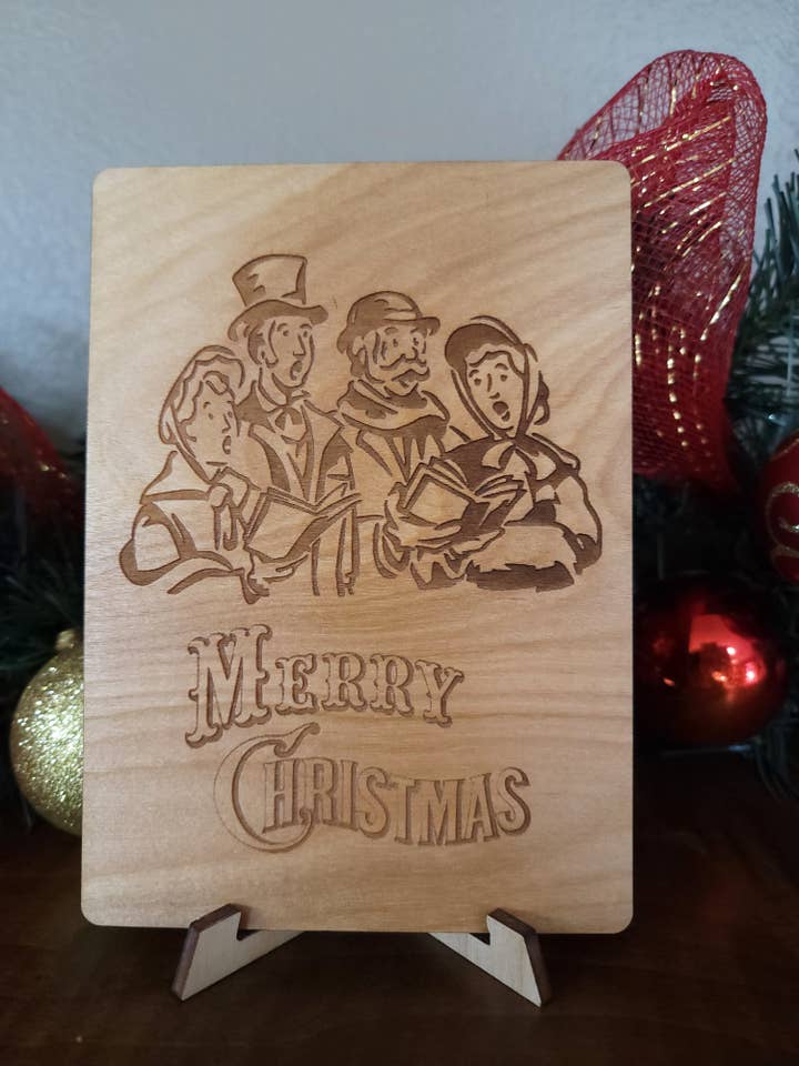 Christmas Carolers Wood Greeting Card for wholesale by Personal Handcrafted Displays