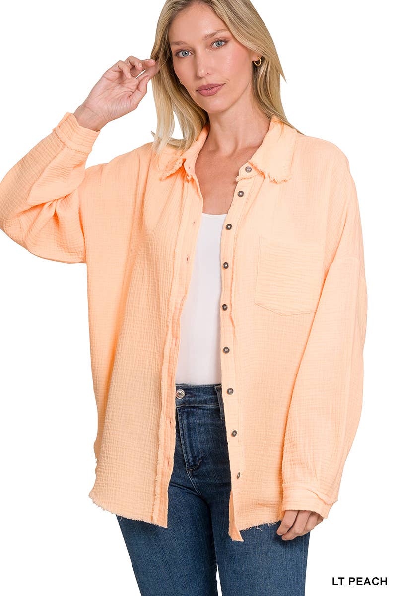 42POPS - Wholesale Button Down Shirt - Women's - `.Oversized Raw Edge Shirt W/ Back Patch31