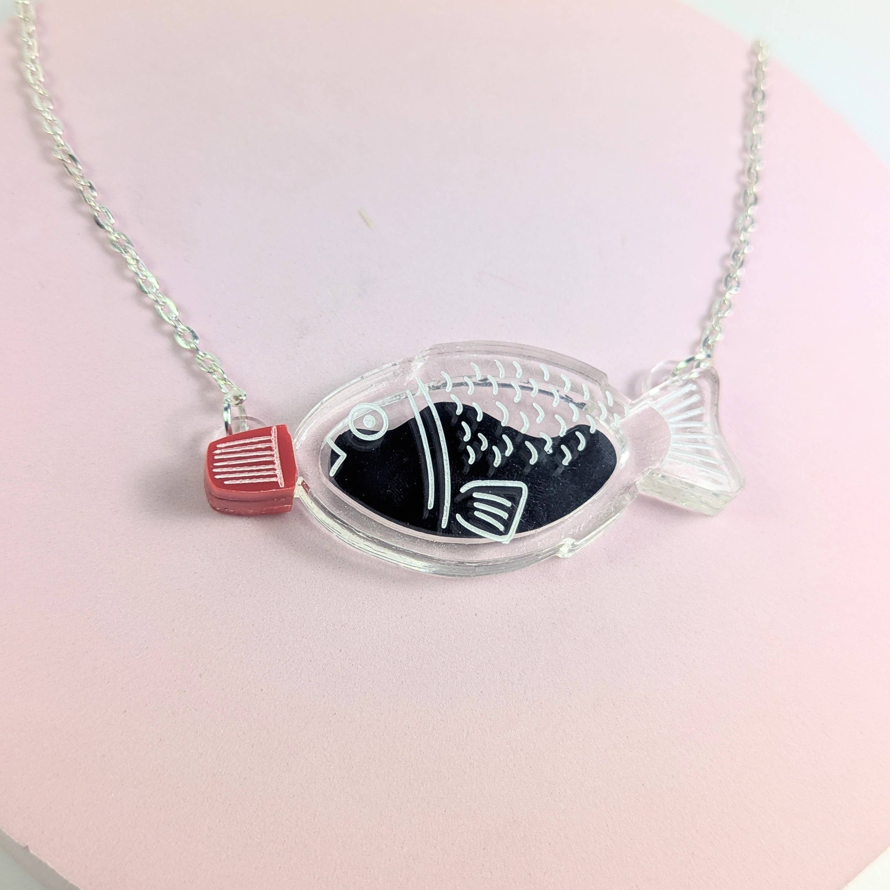Chikai Shop – wholesale Pendant/charm necklace – Soy Sauce fish container necklace Japanese lover acrylic1