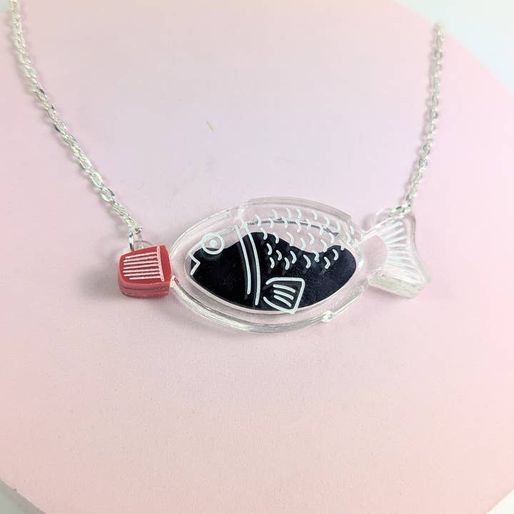 Chikai Shop – wholesale Pendant/charm necklace – Soy Sauce fish container necklace Japanese lover acrylic1