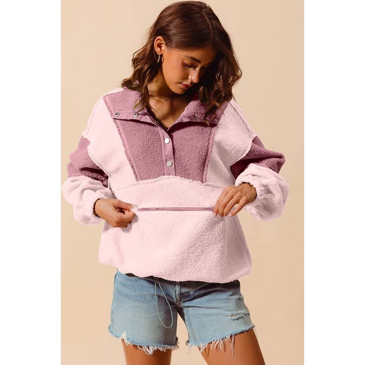 IVE - Vendita all'ingrosso Felpa - Donna - PULLOVER AMPIO IN PELLICCIA SHERPA A BLOCCHI DI COLORE11