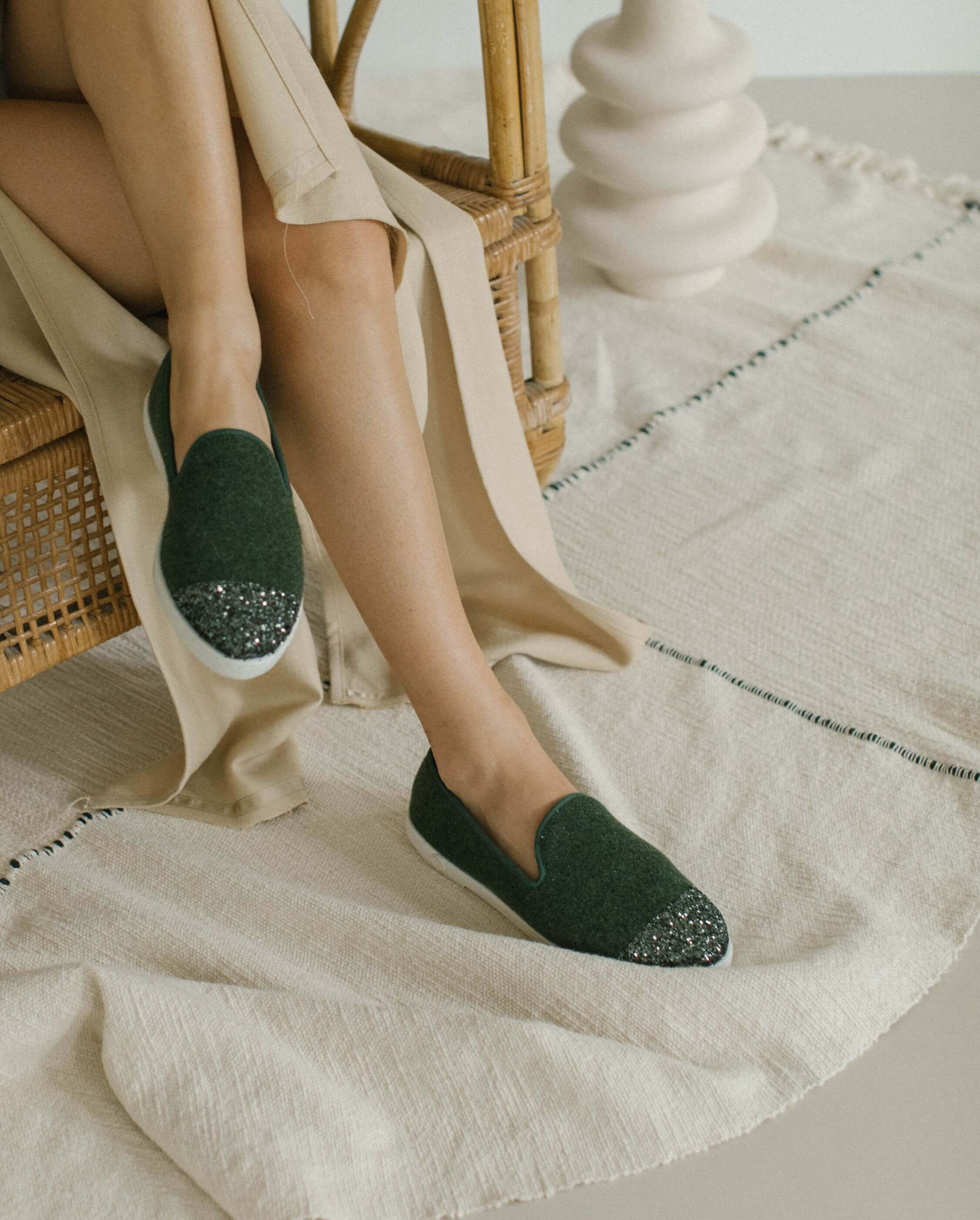 Angarde - Wholesale Slippers - Women's - Women's wool slipper, green sequins0