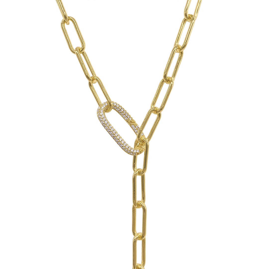 Adornia - Wholesale Y-Neck/Lariat Necklace - Paper Clip Chain Lariat Necklace with Crystal Lock0