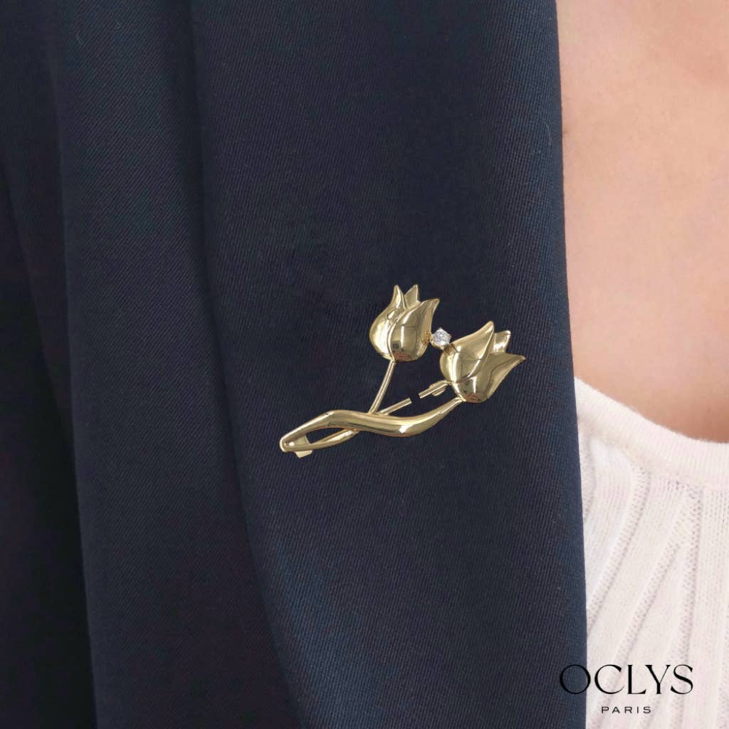 Oclys - Wholesale Brooch - Gold stainless steel brooch tulips Caro0