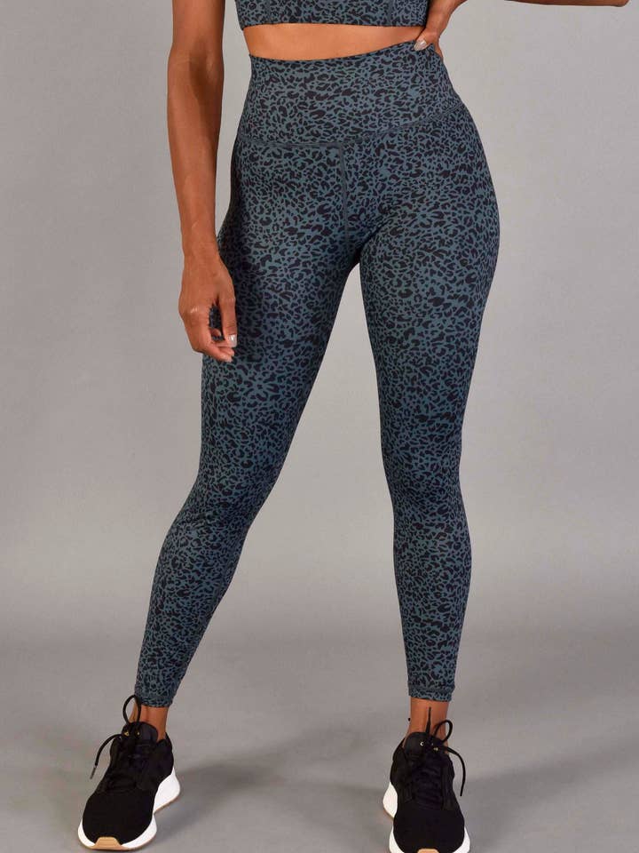 Ultra High Rise Recycled Luxe 7/8 Legging in Emerald Leopard for wholesale by Wear Love More LLC