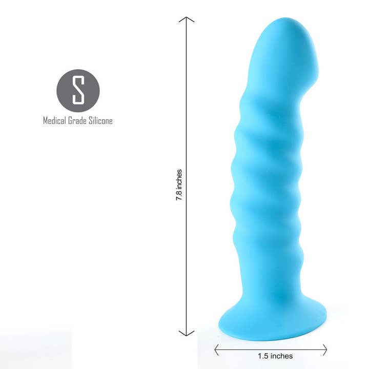 Jouet sexuel en silicone Kendall, finition satinée tourbillonnée, bleu fluo pour la vente par Maia Toys