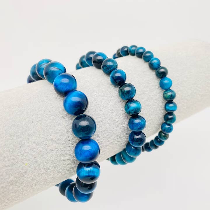 Mio Queena - Wholesale Beaded Bracelet - Sky Blue Tiger's Eye Stone Beaded Stretch Bracelet - CS