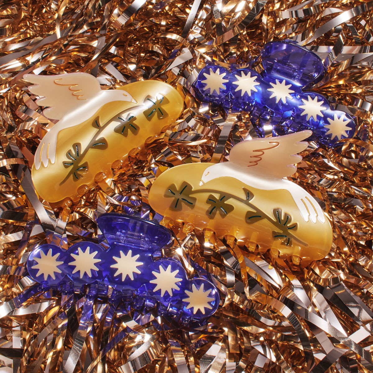 WINONA IRENE - Vente Pince à cheveux – femme - Pince à cheveux en acétate White Dove and Lucky Four Leaf Clover XL6