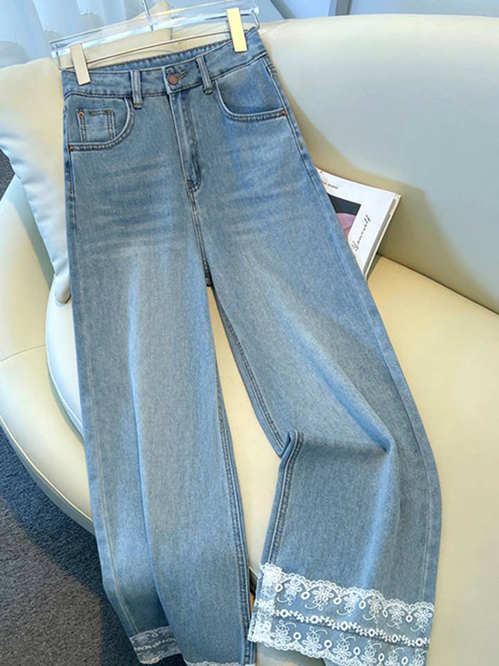 Jeans med lige snit og blondekant for engroshandel hos Mccolin