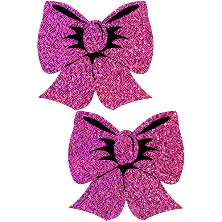Bow: Hot Pink Glitter Bows Nipple Pasties by Pastease® for wholesale by Pastease®