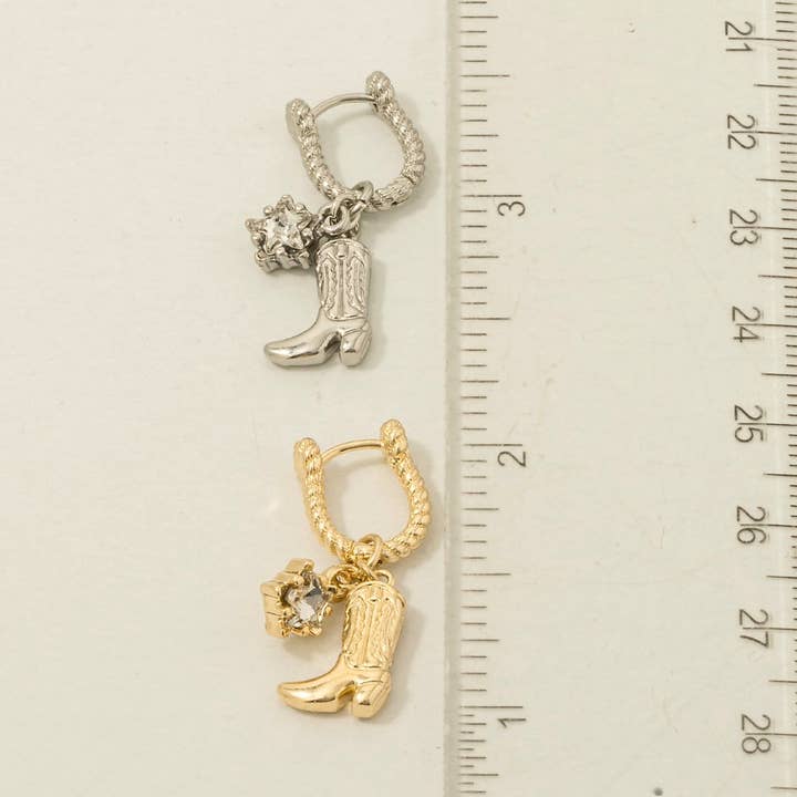 Fame Accessories - Wholesale Hoop Earrings - Western Cowboy Boot Charm Hoop Earrings3