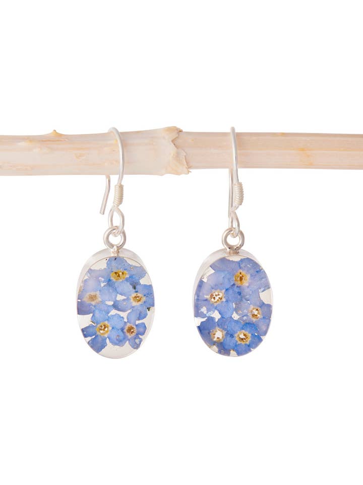 Ovale Ohrringe mit Vergissmeinnicht-Blumen für den Großhandel von Fresh Jewelry Co