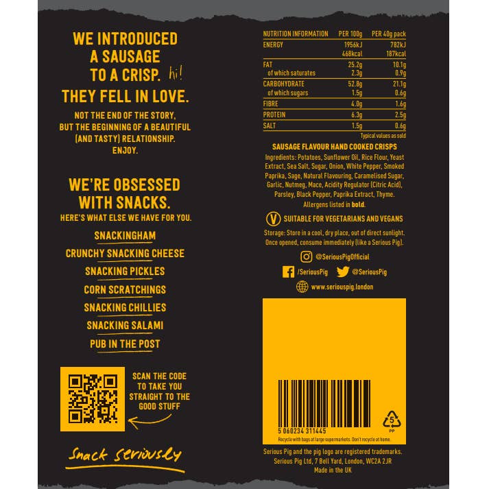 Serious Pig - Wholesale Chips - Sausage Flavour Crisps (24 x 40g)