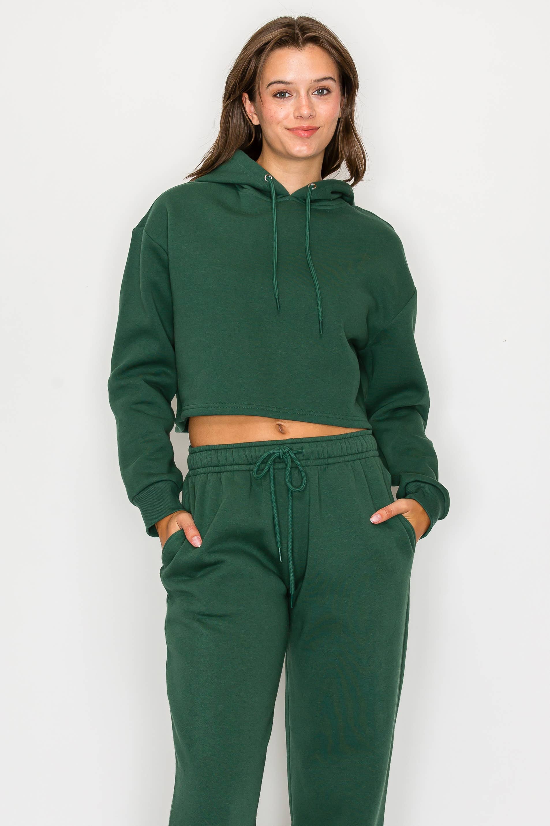 Color 5 - Wholesale Hoodie - Women's - Solid color fleece lined crop pull over hoodie jacket 12