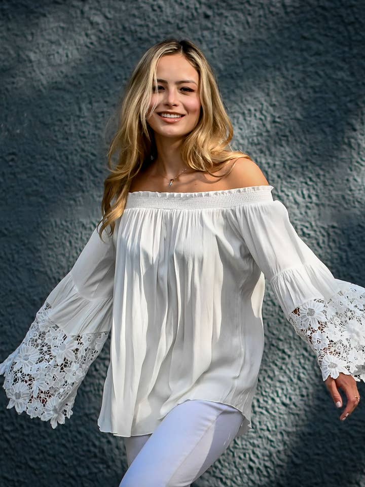 Jolie Top with Smocked Neckline and Belled Sleeves for wholesale by Muche & Muchette