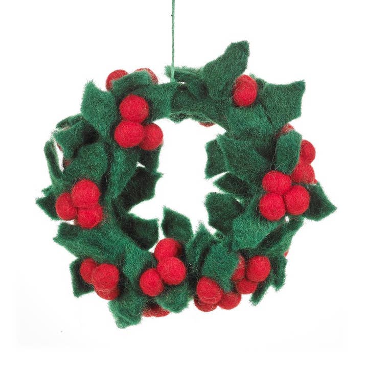 Felt So Good - Vente Couronne - Mini couronne de houx faite à la main en feutre Fair tade Décoration de Noël0