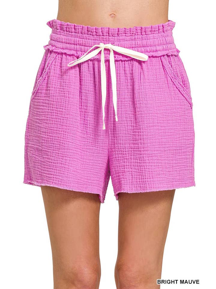Vanilla Monkey - Wholesale Shorts - Women's - Double Gauze Elasticband Drawstring Waist Shorts W Pocket1