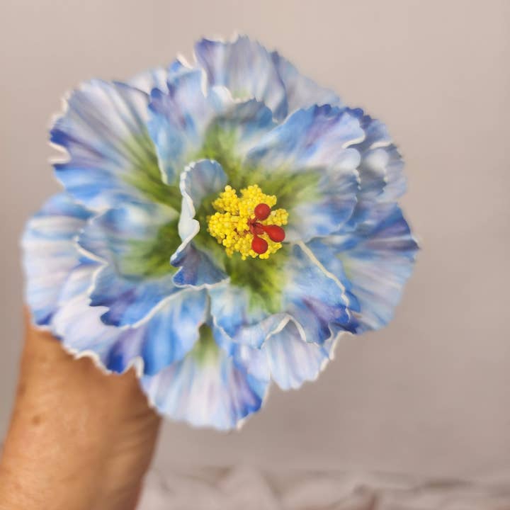 Blue and Teal Large Double Hibiscus 12.5cm- Realistic artificial Flowers for wholesale by Realistic Artificial Flowers