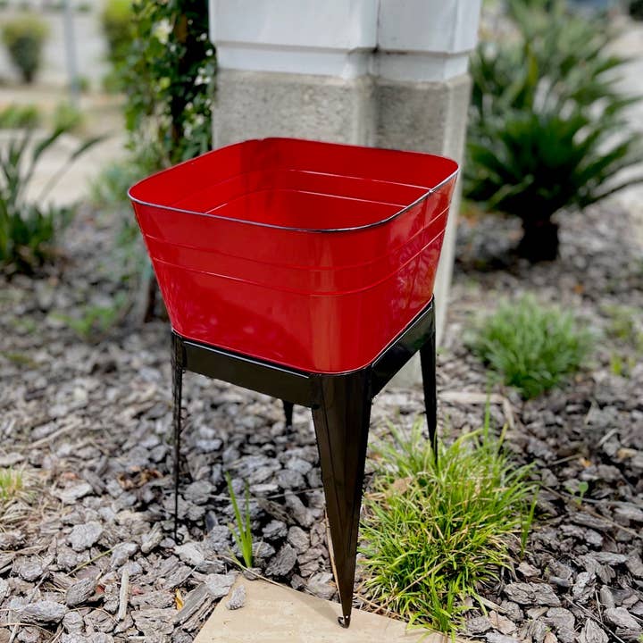 Home Kreation by KK dba Kraft Klub - Wholesale Bucket/Pail - AQUA ENAMEL WASH TUB W/BLACK STAND (NO ASSEMBLY)