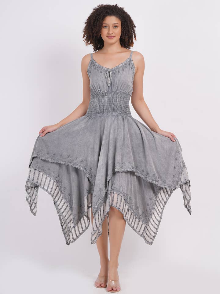 Women's Embroidered Spaghetti Strap Asymmetrical Hem Dresses for wholesale by Wevez