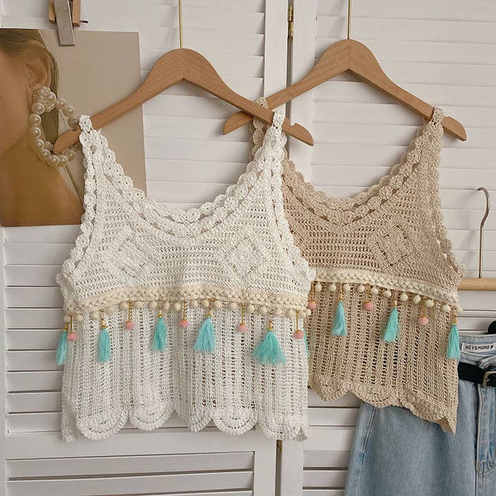 Funkyrel® Atzbranding Limited - Wholesale Knit Top - Women's - Vintage Fringe Hollow-Out Sleeveless Knit Vest