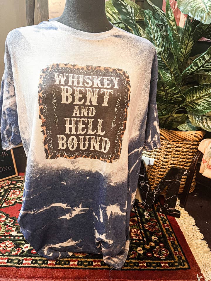 Whiskey Bent and Hell Bound Bleached Tee for wholesale by MM Custom Apparel