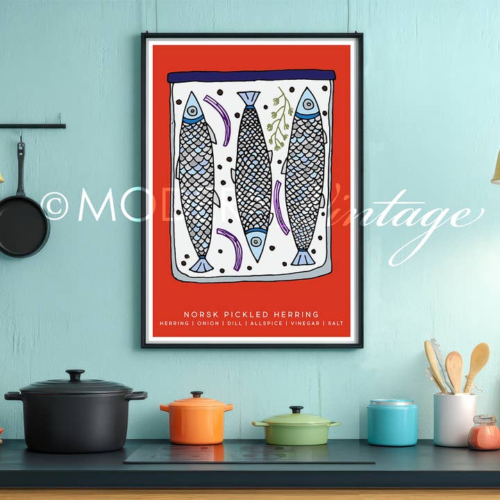 Modern Vintage Design Studio - Wholesale Art Print - Norsk Pickled Herring Art Print: Scandinavian Kitchen Decor2