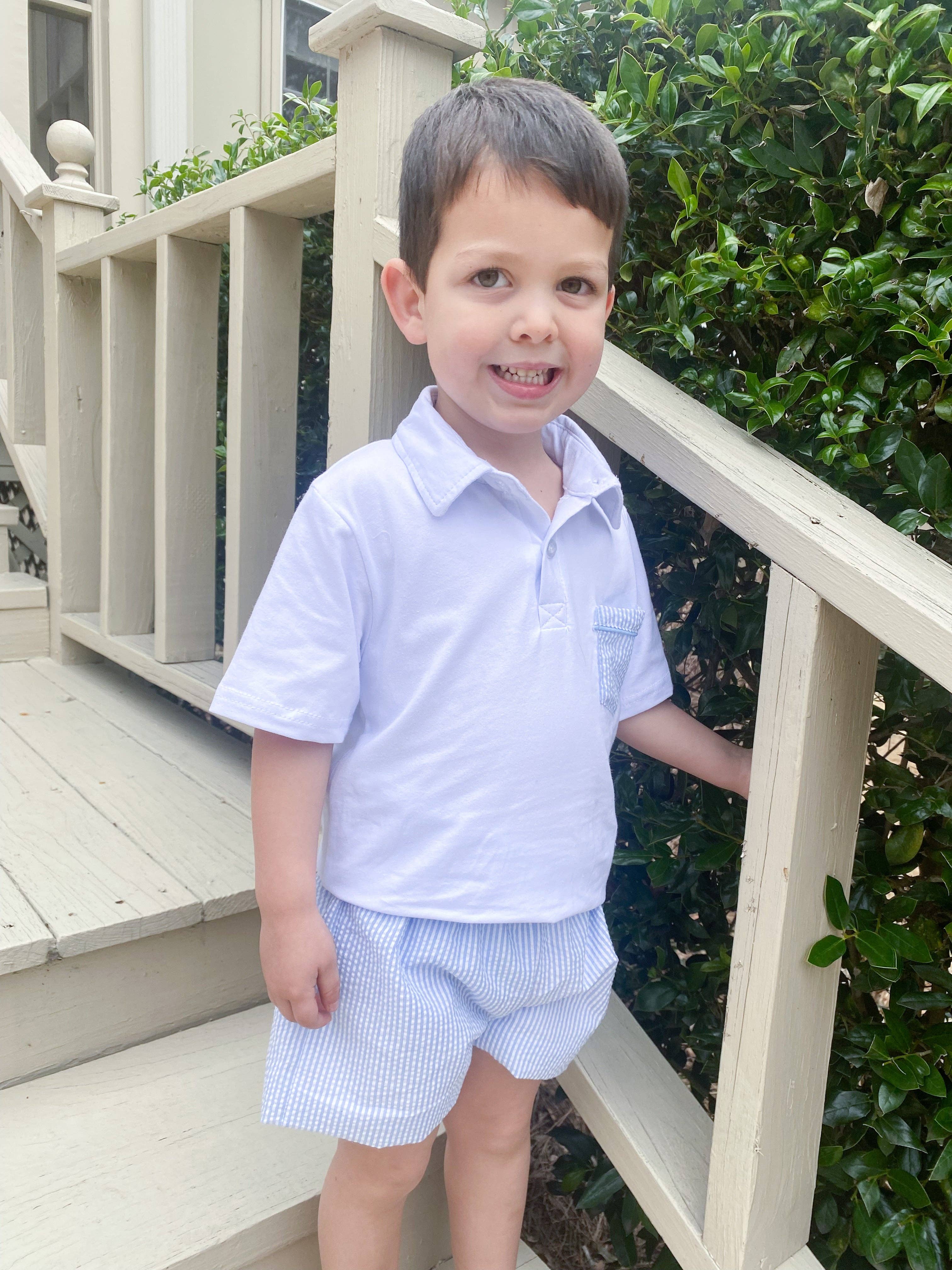 Huckleberry Hill Kids - Wholesale Top & Short Set - Kids - Seersucker Polo Short Set2