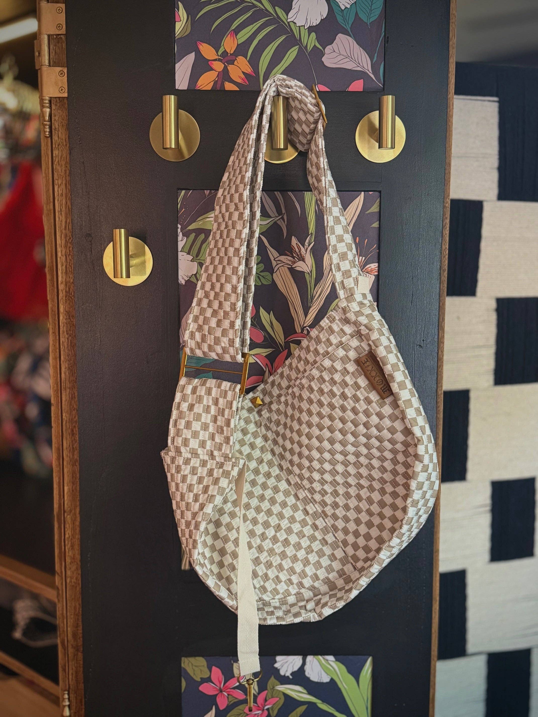 White and Tan Pet Sling Carrier- the "Luna" for wholesale on Faire5