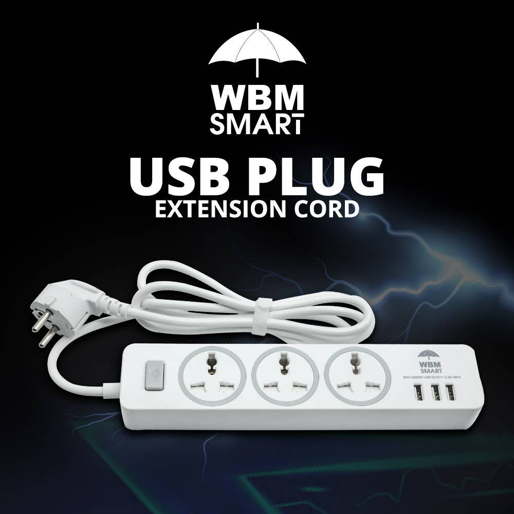 WBM LLC - Wholesale Power Adapter - WBM Smart USB Plug Extension Cord, 3 AC & 3 USB Sockets2