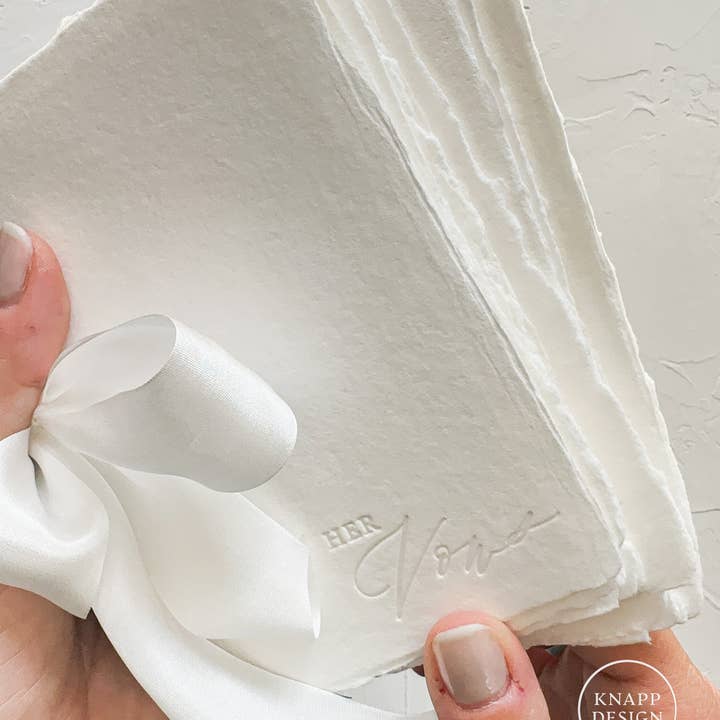 Knapp Design Co. - Wholesale Journal/Diary - HER Wedding Vow Booklet - White handmade paper w/silk ribbon10