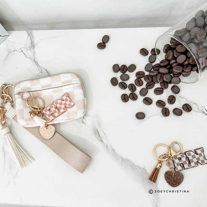 Zoey Christina - Wholesale Keychain - Women's - RN Keychain – Checkerboard Letter Charm with Tassel & Heart7