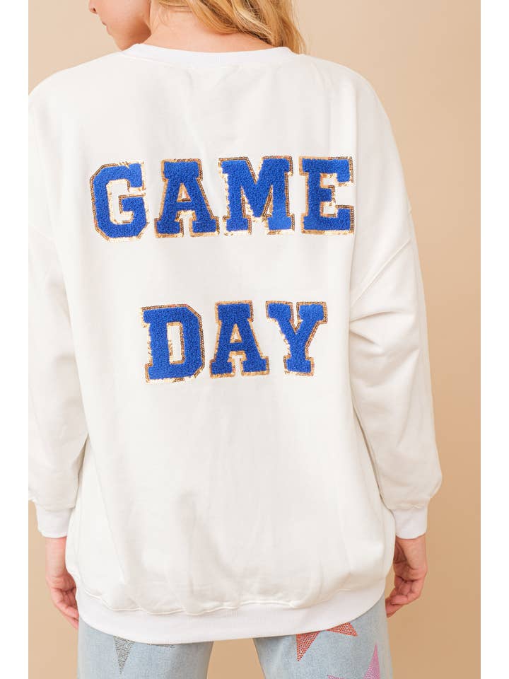 Blue B - Wholesale Sweatshirt - Women's - 34253T - Fleece Terry Football Sequin Fringe Sweatshirt