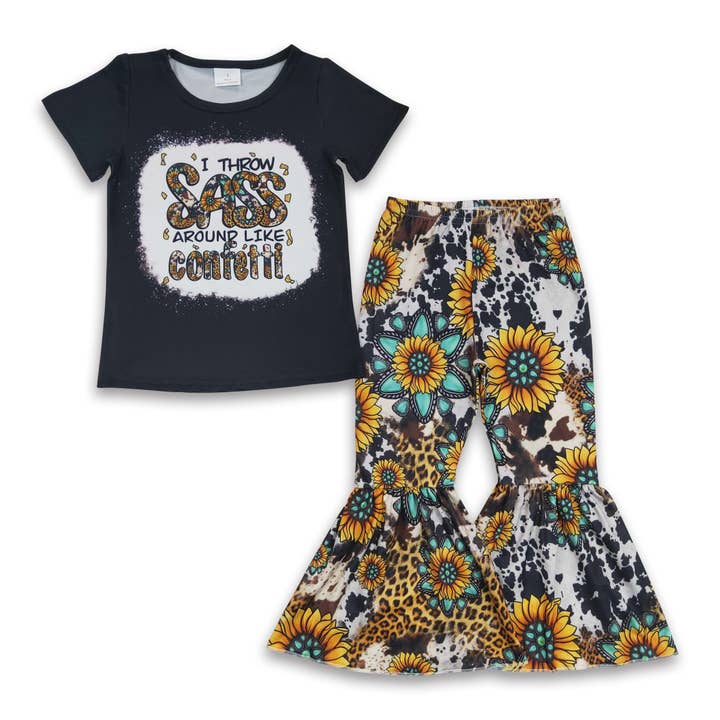 I throw sass around like confetti sunflower cow print girls for wholesale by Yawoo Garments