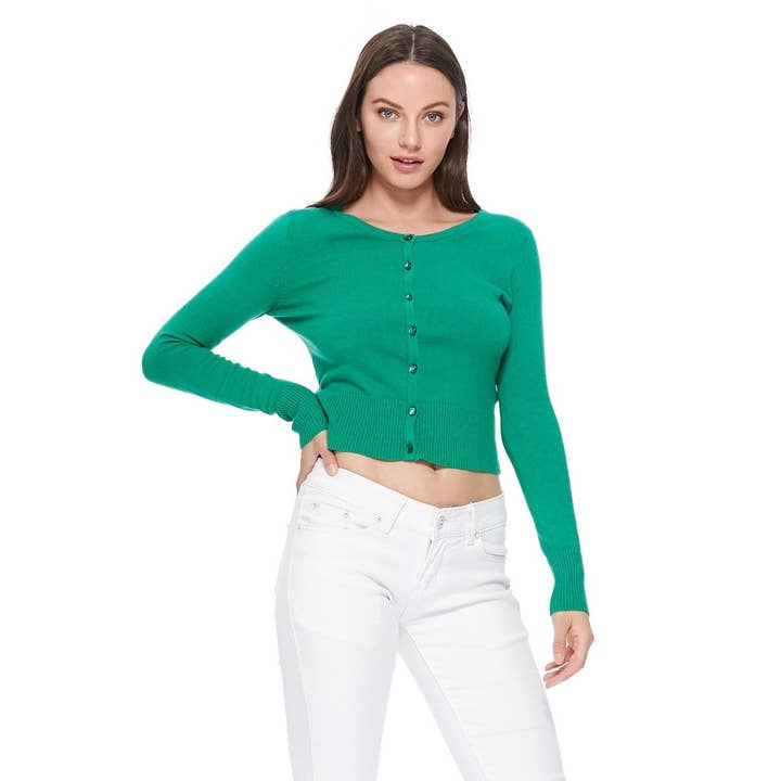 Mak – Großhandel Strickjacke – Damen – Mak Kurz geschnittener Langarm-Pullover mit Rundhalsausschnitt MK550233