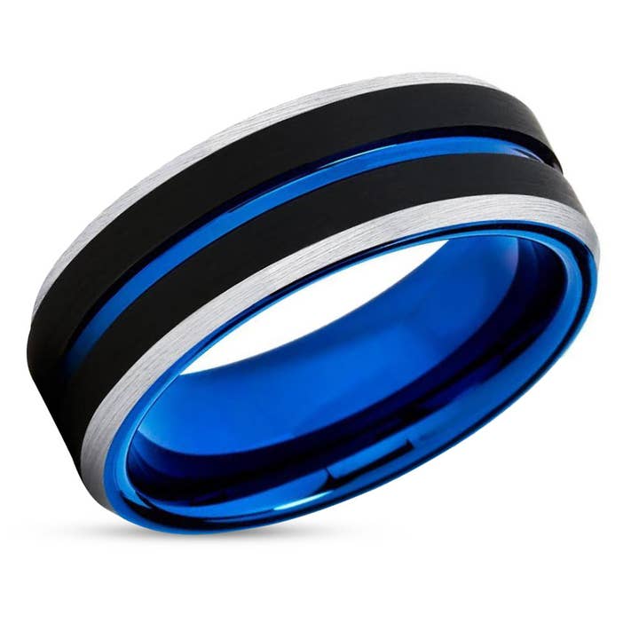 Blue Tungsten Ring - Blue Wedding Ring - Black Wedding Ring - Tungsten Ring - Band for wholesale by Lucky Love Rings
